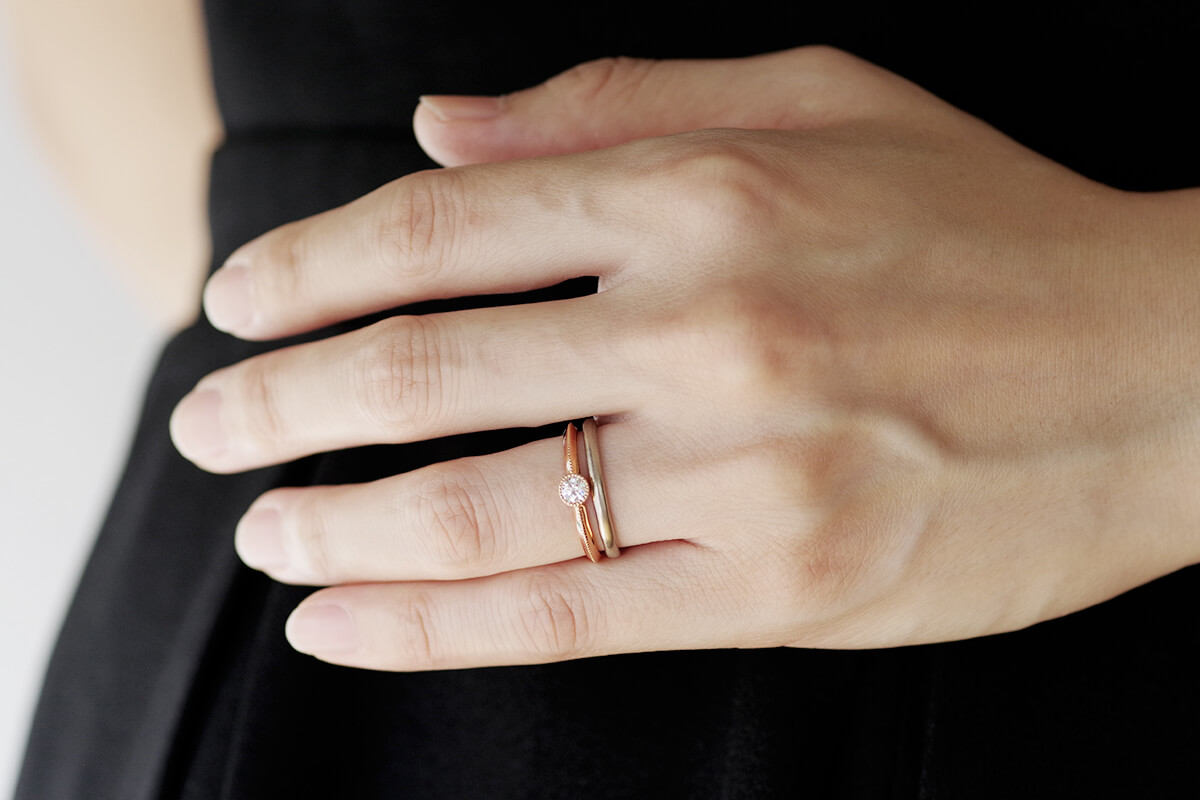 結婚指輪　婚約指輪　オーダーメイド　K18ピンクゴールド　K18ホワイトゴールド　重ね付け