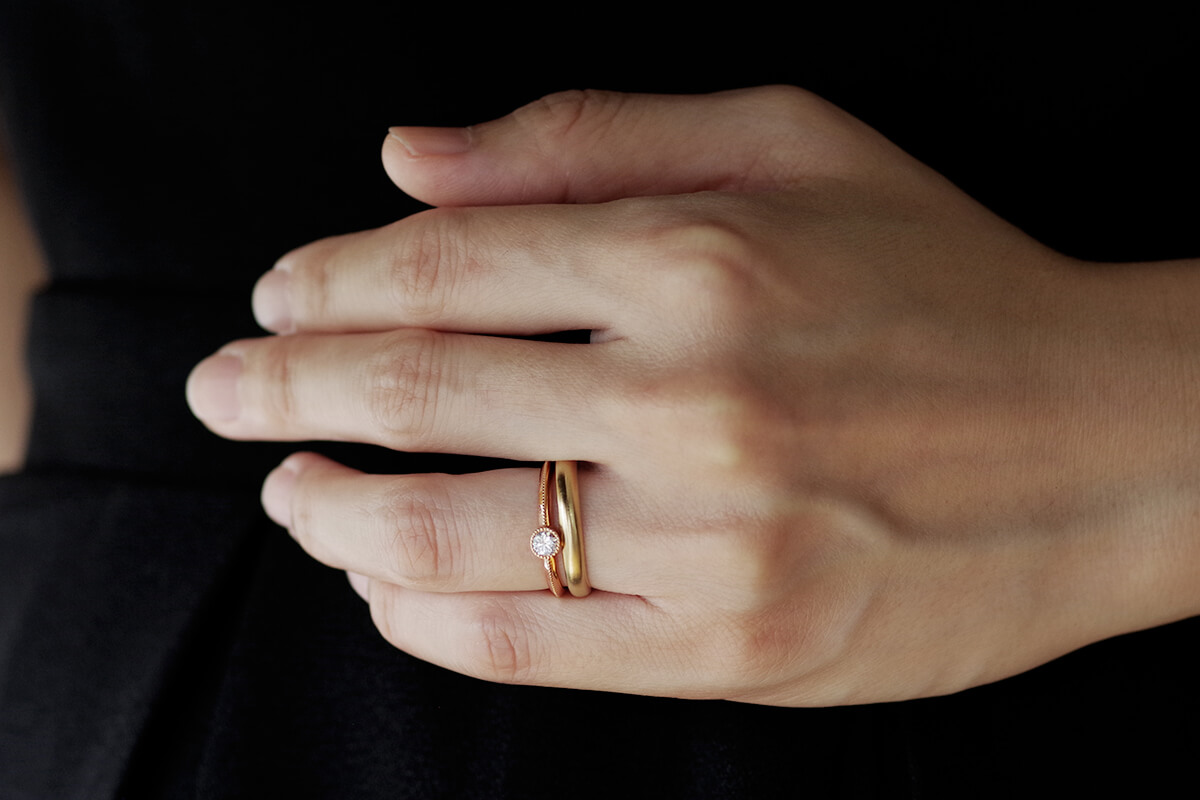 結婚指輪　婚約指輪　オーダーメイド　K18ピンクゴールド　K18イエローゴールド　重ね付け