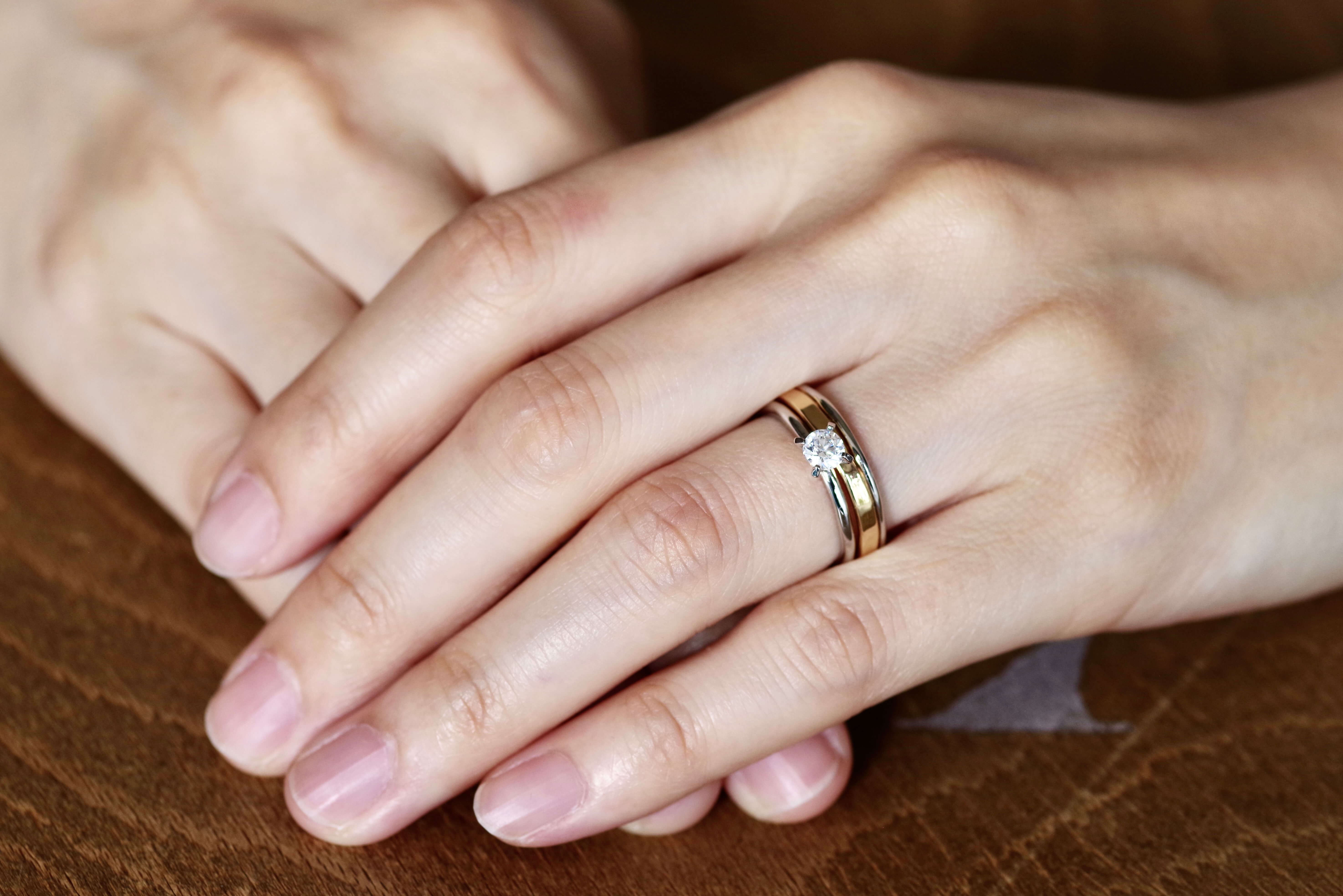 ソリティア　コンビ　コンビネーション　重ね付け　オーダーメイド　結婚指輪　婚約指輪
