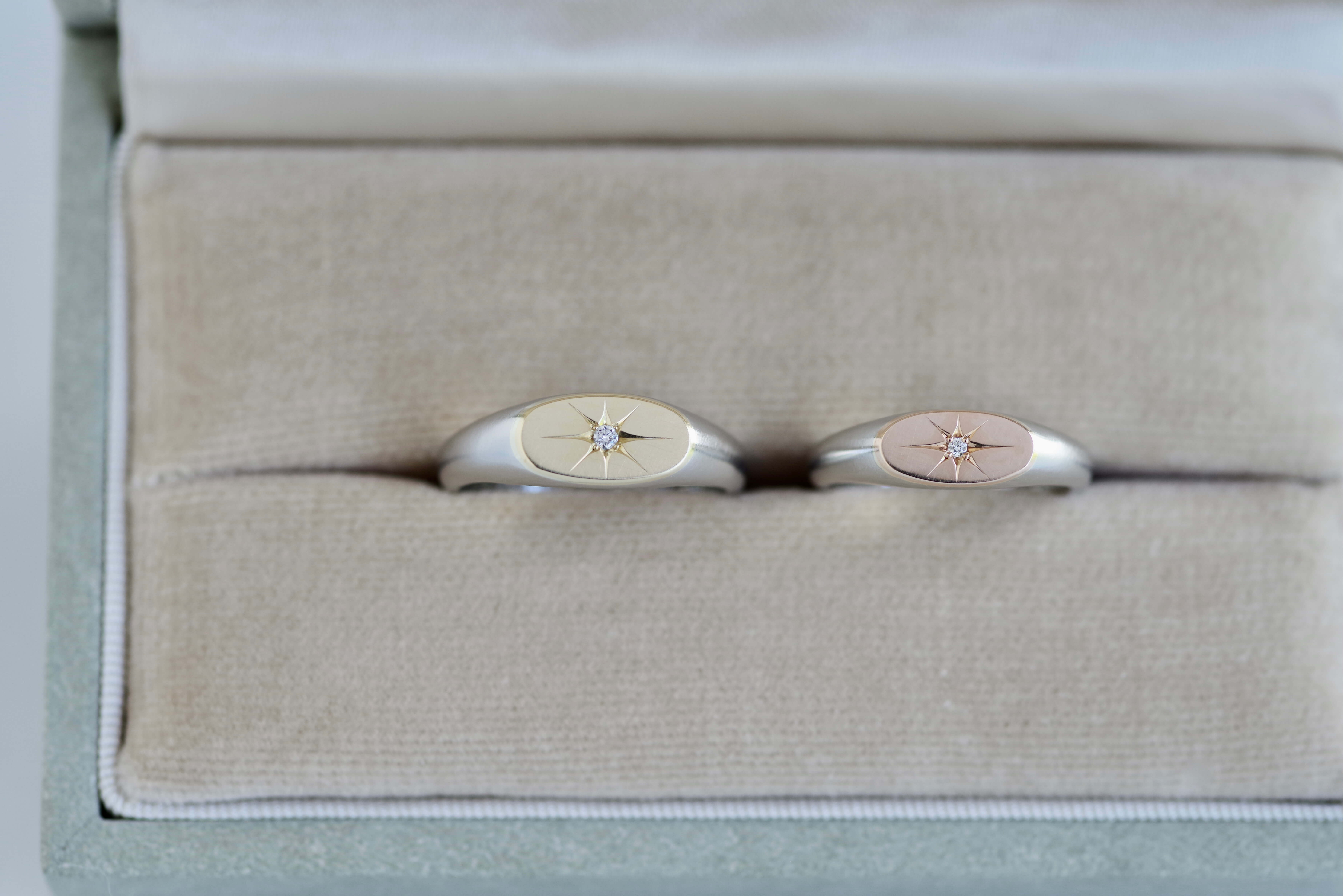 結婚指輪　オーダーメイド ２色の印台