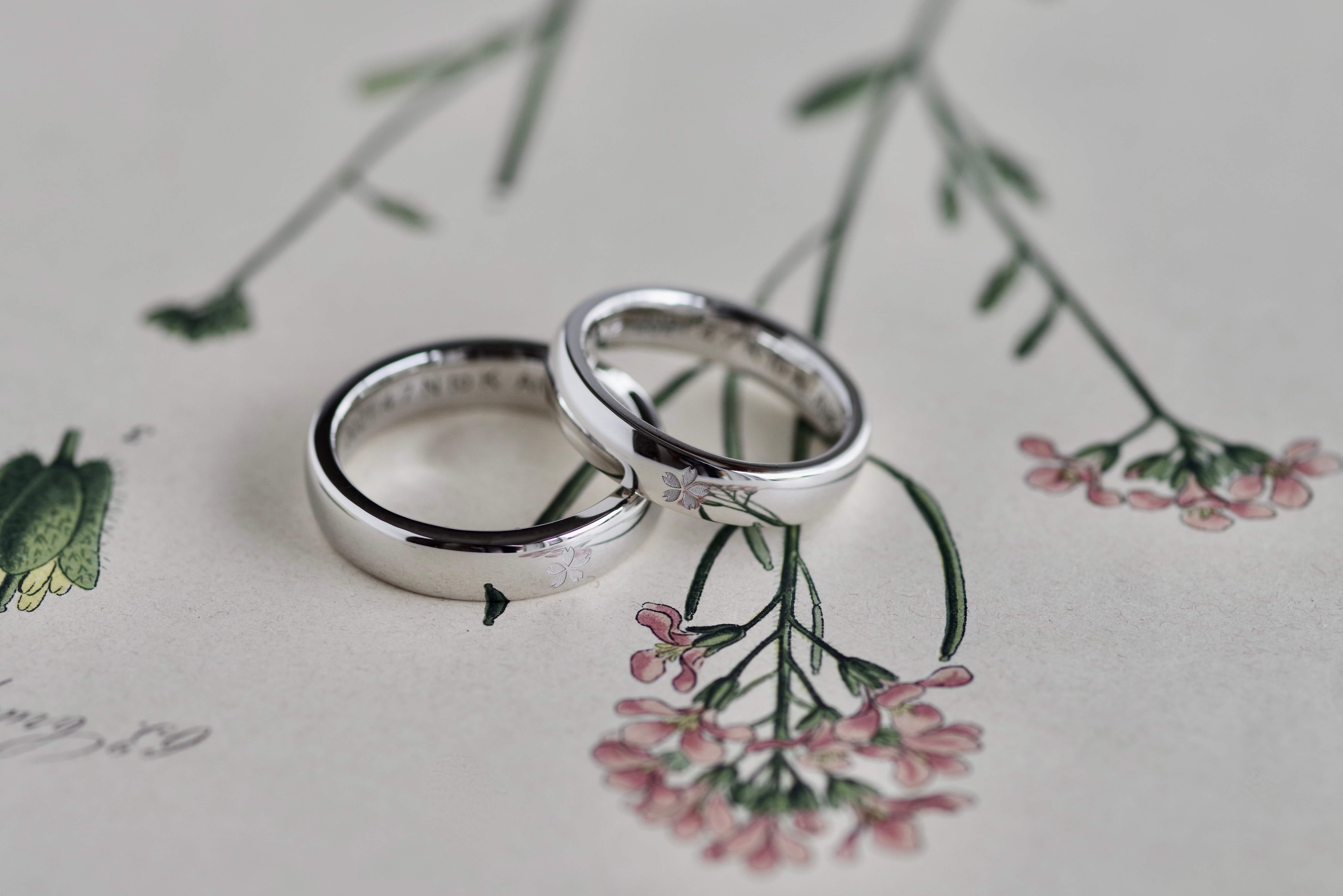 結婚指輪　オーダーメイド 桜の彫り