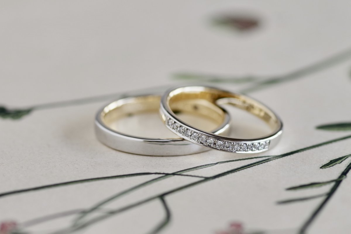 厚みを抑えたコンビネーションの結婚指輪