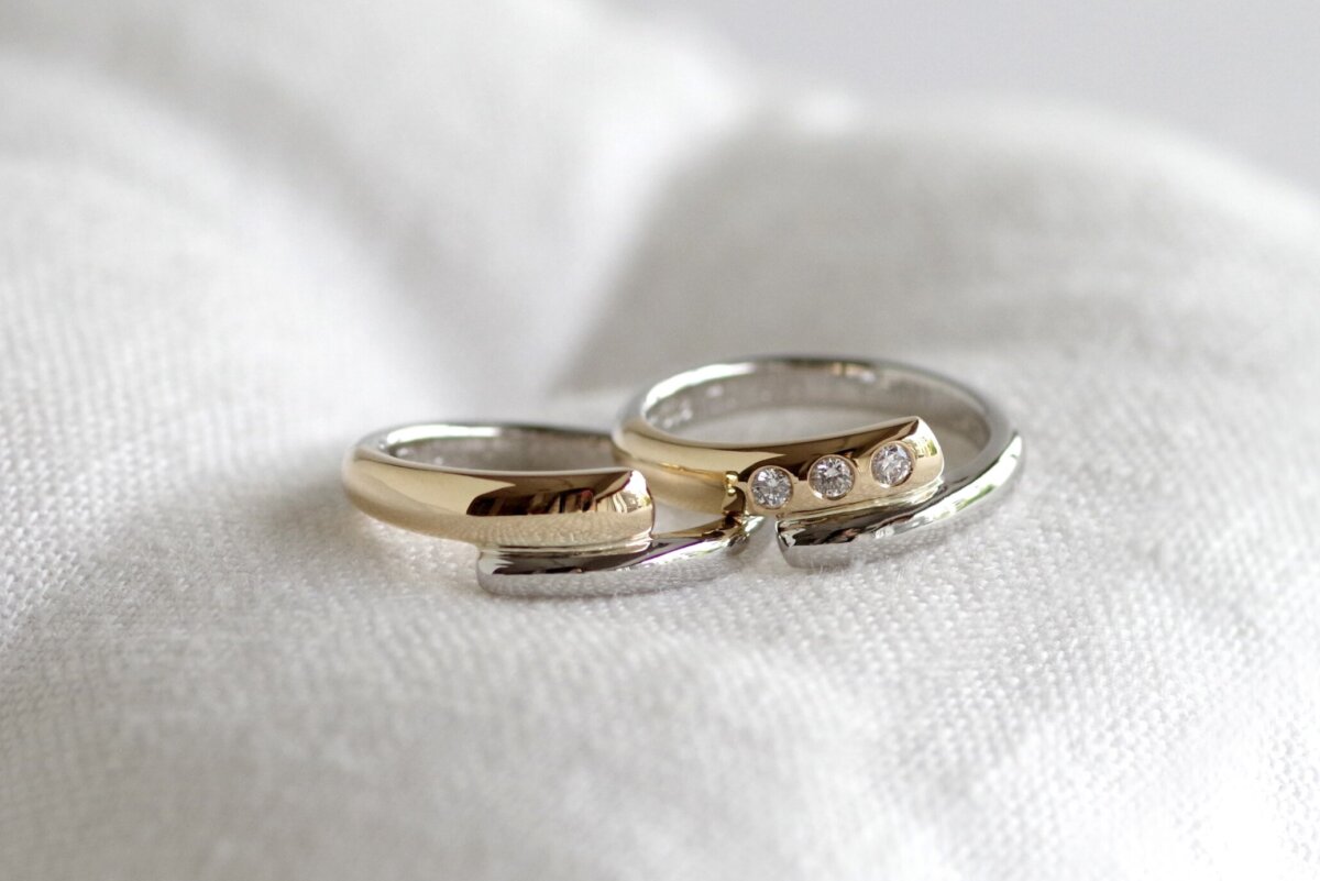 ２色のスパイラルデザインの結婚指輪